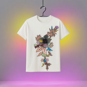 Exclusif Design Floral Broderie T-Shirt Perlé Sequin Fleur Coton Tee Boutique Fashion Apparel Casual Short Sleeve Cotton - Product Image 1