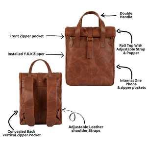 Genuine Leather Business Outdoor Travel Roll Top <b>Backpack</b> Handmade Rolling <b>Laptop</b> College Traveling Book Bag <b>for</b> Men <b>Women</b> - Product Image 3