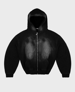 Chándal de lavado ácido personalizado OEM de alta calidad para hombre, Sudadera con capucha y cremallera de gofre alto, chándales de gran tamaño con diseño de cremallera y patrón sólido - Product Image 5