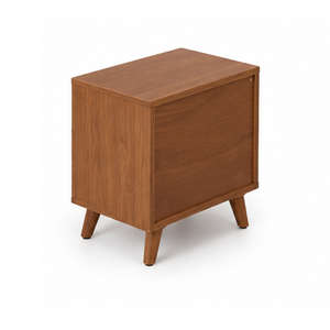 Mesita de Noche Moderna de Madera con Cajón Acanalado, Estante Abierto y Patas Cónicas, Mueble de Dormitorio para Hotel o Apartamento - Product Image 4