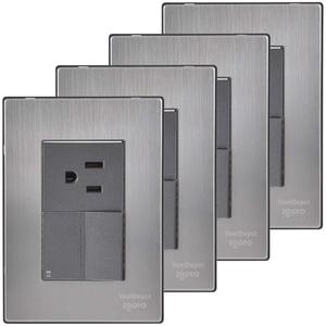 Interruttore e Presa per Scale, MXINC-004, 4 Pezzi, Presa/Interruttore per Scale, 125-250VAC, 10/15A, 50/60Hz, Argento/Oxford, Ace - Product Image 1