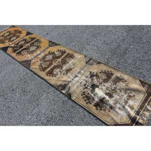 Alfombra de área grande turca Vintage 22 X 11.3ft Material de lana de diseño de retales marrón beige clásico con respaldo de látex para la habitación de los adolescentes - Product Image 4