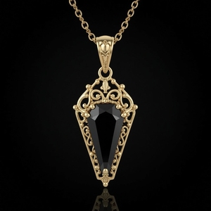 Pendentif gothique coeur en or blanc 14 carats avec diamant noir taille cercueil 9x7mm bijoux fins uniques pour femmes - Product Image 1