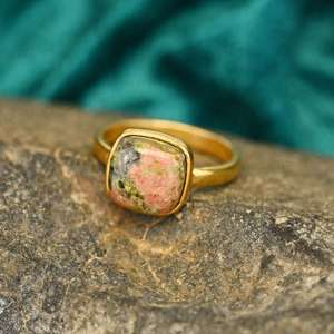 Anillo de Plata de Ley 925 sólida para mujer, forma de cojín Unakite Natural, ajuste de bisel de 12mm, rodio boda de oro de 18K, novedad - Product Image 5