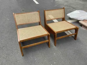 Silla de estilo nórdico para el hogar, sillón tipo canguro moderno de madera de Fresno, ratán, sin brazos, fácil de mimbre