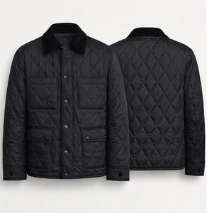 <b>Men</b> Black Workwear Quilted Jacket with <b>Shirt</b> Collar OEM ODM Custom Logo Padded Jacket Diamond Stitch Insulated Winter Coat - Product Image 1