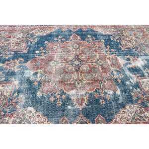 Tapis turc 8,2 x 11 pieds, tapis bleu à carreaux en laine - Product Image 5