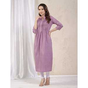 Kurti Moderno Morado con Estampado Floral, Recto, de Chifón y Rayón, Talla Grande, Largo, para Uso Diario en Verano y Fiestas - Product Image 6