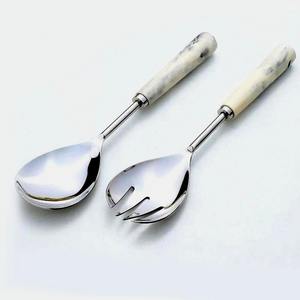Premium Design Ceramic Handle <b>Gold</b> Plated Spoon Fork Salad Server Set Stainless Steel Designer Silver Salad Server - Product Image 5