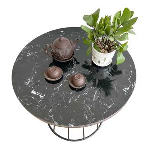 <b>Antique</b> Iron Frame Round <b>Sofa</b> Table with Stone Top Industrial Design Style Living Room Furniture-TT68239 - Product Image 3