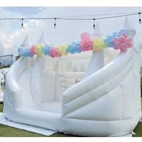 Château gonflable commercial en PVC, grand, blanc, avec toboggan et piscine à balles, pour enfants et adultes, pour fêtes, 5,7x4,5x4,3m
