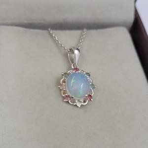 Collier pendentif en argent sterling avec opale éthiopienne, cabochon vintage, élégant, cadeau de bijoux, enfants, femmes, filles, or 24 carats - Product Image 2