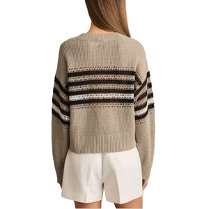 Suéter informal tejido de hilo a rayas elegante para mujer, suéter de cuello redondo, moda de invierno holgada - Product Image 2