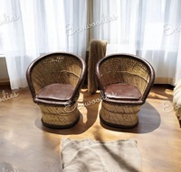 Ensemble de 2 chaises Sarkanda modernes en bambou naturel écologique faites à la main pour salon, chambre, jardin, balcon, parc