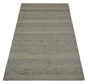 Alfombra Moderna Abstracta con Rayas Texturizadas, 100% Lana, Hecha a Mano, Ecológica, de Pelo Medio, Rectangular, Delgada, Beige Gris, Decoración del Hogar - Product Image 1