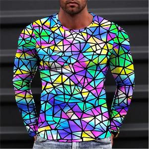 100% nuevo otoño hombre ilusión óptica cuello redondo manga larga Camiseta 3D impresión moda Top pulóver camisetas ropa de hombre - Product Image 4