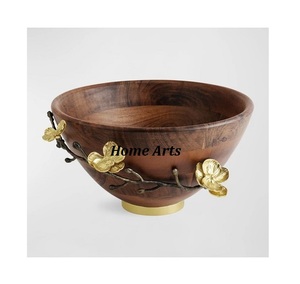 Bol de service de forme ronde de qualité supérieure dans un bol de service au chocolat en bois et en fer pour la vaisselle d'hôtel à domicile - Product Image 1