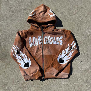 Sudadera con Capucha para Hombre, Estilo Urbano, Lavado Ácido, Bordado Desgastado por el Sol, Cierre de Cremallera, 100% Algodón Grueso, Fabricante Personalizado - Product Image 6