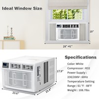 Climatiseur de fenêtre 4-en-1 de 18 000 BTU avec chauffage et Wi-Fi, pour 1 pièce de 93 m², contrôle par application, EER 10.5, haute efficacité énergétique