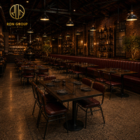 Ensemble de mobilier de restaurant commercial Ron Group, sièges rembourrés, table carrée en bois massif, chaise en cuir personnalisée