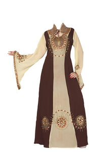 Georgette marron zari pierre travail style islamique caftan - Product Image 2