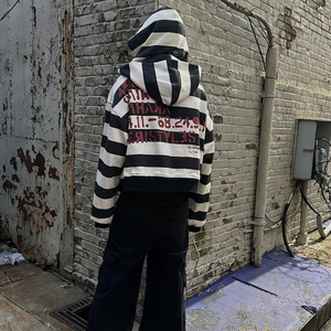 OEM personalizado clásico a rayas de gran tamaño recortado ajuste doble capuchas cuatro mangas hombres impreso Streetwear Sudadera con capucha - Product Image 6