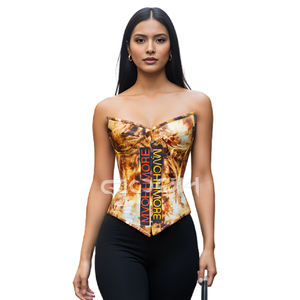 Top corset sans bretelles imprimé sublimé or abstrait, amincissant la taille, bustier tendance pour les soirées et les occasions spéciales - Product Image 5