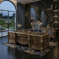 Ensemble de canapés classiques européens sur mesure, structure en bois sculpté, revêtement bleu à motifs, pour villa de luxe, hôtel, salon