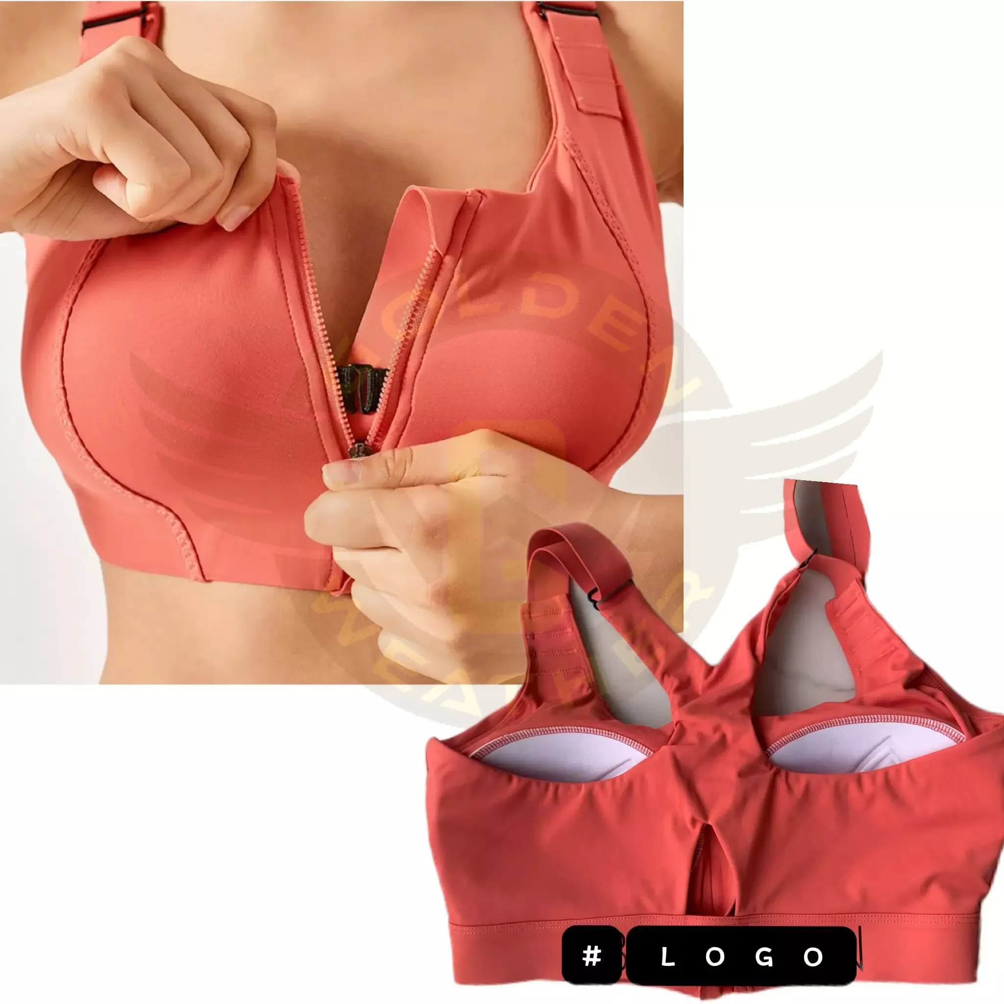 Benutzer definierte Plus Size Hot Sale Frauen Neueste Gym Fitness Wear Push Up Zip Front Yoga BH Verstellbare Träger Sport-BH