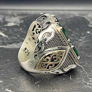 Men's Large Green <b>Ring</b> Unique Gift Statement Sterling Silver Gemstone Jewelry for Him Hip Hop Anniversary Birthday Gift Idea - Product Image 5