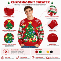 Pull de Noël moche à LED FNJIA en gros pour hommes, tricot jacquard, pull de fête en nylon acrylique, personnalisable OEM