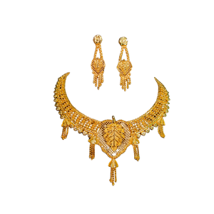 Exportateurs à prix abordable Ensemble de boucles d'oreilles collier plaqué or 22K Ensemble de boucles d'oreilles collier tendance en vente - Product Image 2