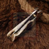 Acheter Damas Couteau de poche pliant fait main avec manche en bois de cerf et étui en cuir pour la chasse en extérieur