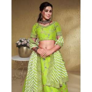 Jolie tenue de réception en soie brodée néon Lehenga Choli - Product Image 2