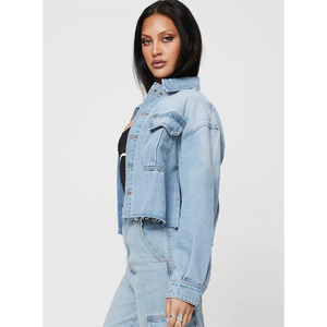 Vente en gros 2024 couleur personnalisée Logo imprimé Street Wear Denim veste élégante conception solide Denim veste pour les femmes avec service OEM - Product Image 3
