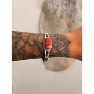 Navajo Handmade <b>Red</b> Spiny Oyster & Sterling Silver Fashion Cuff <b>Bracelet</b> - Product Image 2