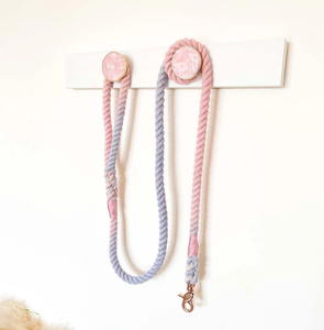 Pink Aurora - Rope Dog Lead / <b>Leash</b> / Rose Gold Clip / 152cm Long / Braided Fibre / Cotton / Baby Pink Blue - Product Image 3