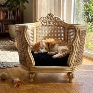 Antique lit pour animaux de compagnie en bois chat canapé rotin chien chaise accessoires pour animaux de compagnie chat et chien maison faite pour meubler les meubles de maison européens - Product Image 1