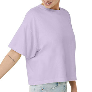 Top CORTO BÁSICO con cuello redondo y manga corta de color morado claro para mujer, ropa de verano más vendida, a precios bajos - Product Image 4