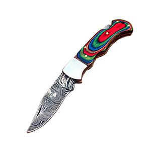 Handmade Custom Damascus Steel Folding Pocket <b>Knife</b> Leather <b>Sheath</b> Pakka Wood Handle High Durability Trailing Point Blade - Product Image 5