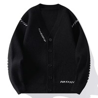 Herbst Winter Herren Mode Lässige Streetwear V-Ausschnitt Strickjacke Patchwork Lose Baumwollfutter Polyester/Baumwolle Bedruckt Gestreift