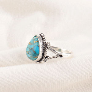 Amazing Design Blue Copper <b>Turquoise</b> <b>Ring</b> 10x14mm Pear Shape 925 Sterling Silver Handmade Bohemian Statement Womans Jewelry Gift - Product Image 6