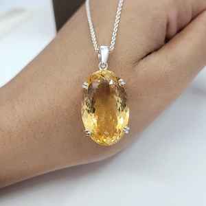 Pendentif ovale en citrine et argent sterling, pierre de naissance de novembre, bijoux élégants de haute qualité pour enfants et femmes, cadeau, collier tendance - Product Image 4