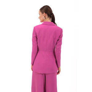 Blouson bomber en cuir léger pour femmes - Vêtement d'extérieur bohème élégant brodé violet - Product Image 5