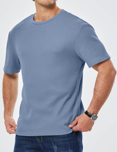 Camiseta de cuello redondo Camiseta ajustada 100% camisetas de algodón para hombre Camiseta de cuello redondo ligero de secado rápido con hombros caídos de algodón - Product Image 5