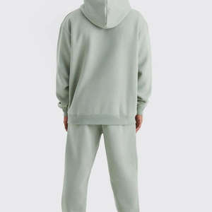 Elegante conjunto cortavientos de invierno verde polvo 80% Algodón 20% poliéster lavado ácido chándales hombros caídos acanalado alto transpirable - Product Image 4