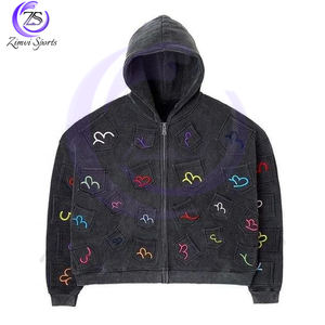 2025 fabricante personalizado buen proveedor grueso desgastado Vintage bordado parche hombres ácido lavado Zip Up Rhinestone chándales - Product Image 4
