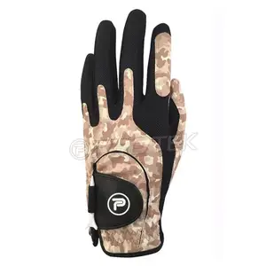 Guantes de golf de sublimación con logotipo personalizado de alta calidad de cuero genuino suave con diseño impreso de camuflaje - Product Image 1