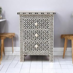 Tabouret de chevet de luxe personnalisable pour la décoration intérieure Console incrustée d'os moderne et artisanale Tables de nuit à tiroirs pour l'école à la maison - Product Image 1