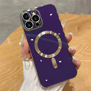 Grosir casing ponsel bingkai pelapisan persegi magnetik mewah untuk iPhone 15 12 13 14 Pro Max 14 Plus penutup pelindung lensa